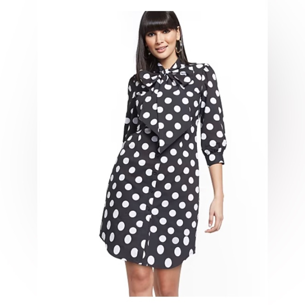 NWT Dot Print Tie Neck Poplin Shirt Dress Size Large